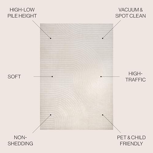 Skagen High-Low Minimalist Geometric Area Rug, Ivory/Cream