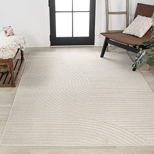Skagen High-Low Minimalist Geometric Area Rug, Ivory/Cream