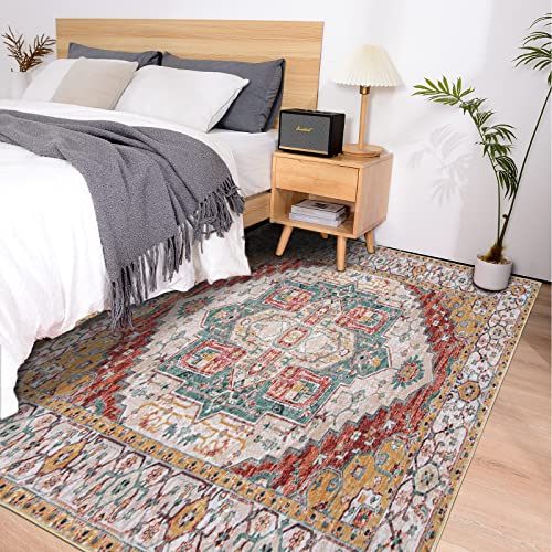 Distressed Printed 5x7 Rug for Indoor Living Area