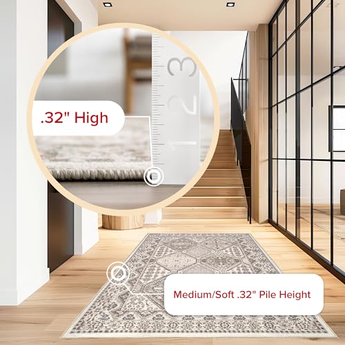 5x8 Beige Traditional Tiled Area Rug, Stain-Resistant