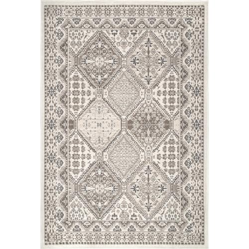 5x8 Beige Traditional Tiled Area Rug, Stain-Resistant
