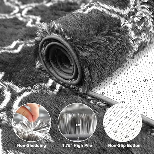 Geometric Dark Grey/White Plush Area Rug 4x6 Feet