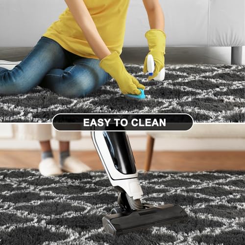 Geometric Dark Grey/White Plush Area Rug 4x6 Feet