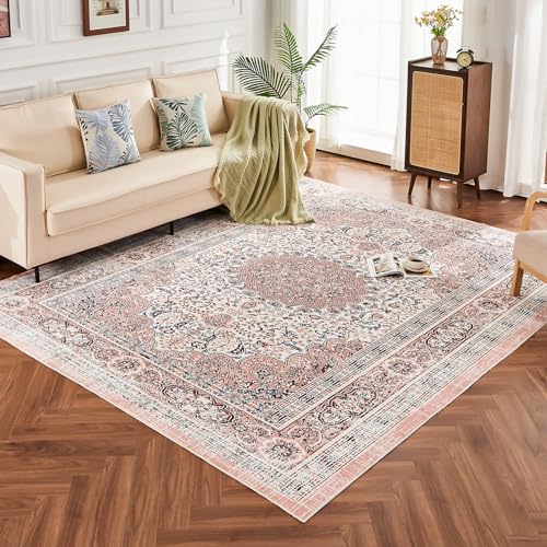 Vintage Floral Washable Area Rug for Living Room