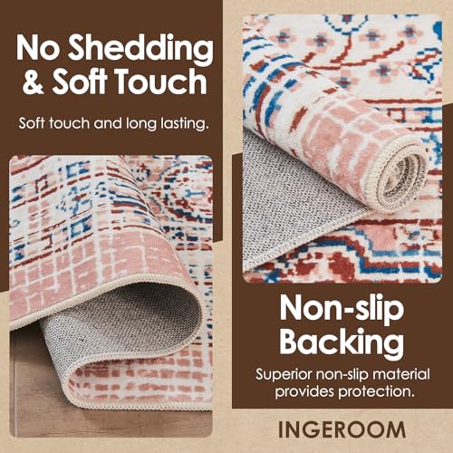 Vintage Floral Washable Area Rug for Living Room