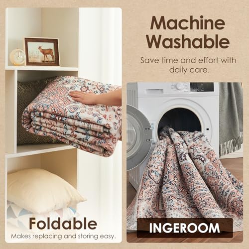 Vintage Floral Washable Area Rug for Living Room