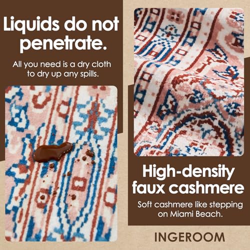 Vintage Floral Washable Area Rug for Living Room