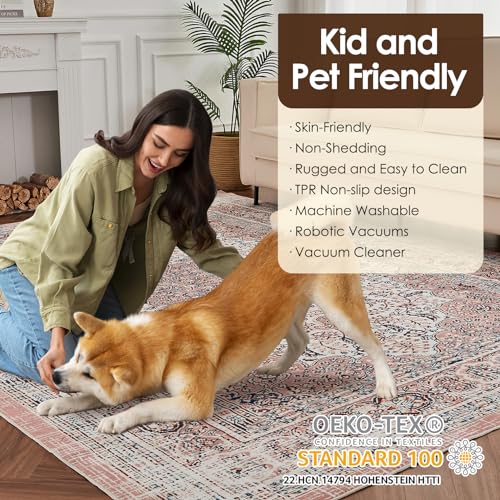 Vintage Floral Washable Area Rug for Living Room