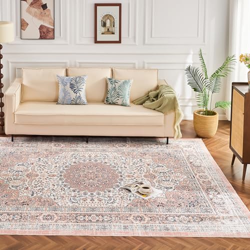 Vintage Floral Washable Area Rug for Living Room