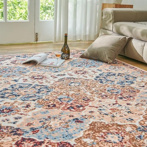 Boho Vintage Design 4x6 Washable Area Rug, Non-Slip