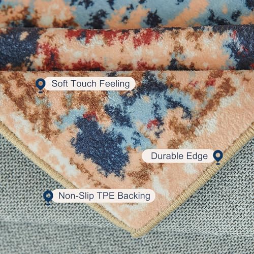 Boho Vintage Design 4x6 Washable Area Rug, Non-Slip