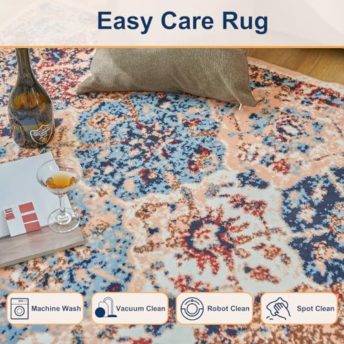 Boho Vintage Design 4x6 Washable Area Rug, Non-Slip