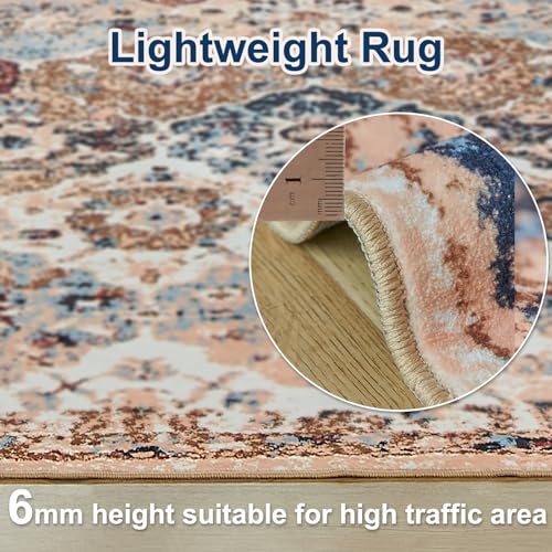 Boho Vintage Design 4x6 Washable Area Rug, Non-Slip