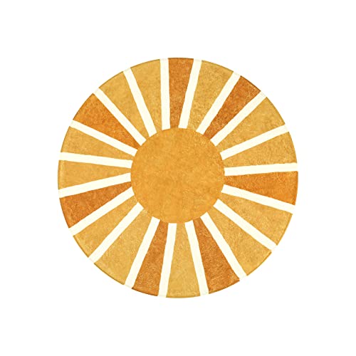 Boho Rainbow Sun Round Rug - Washable, Non-Slip