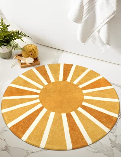 Boho Rainbow Sun Round Rug - Washable, Non-Slip