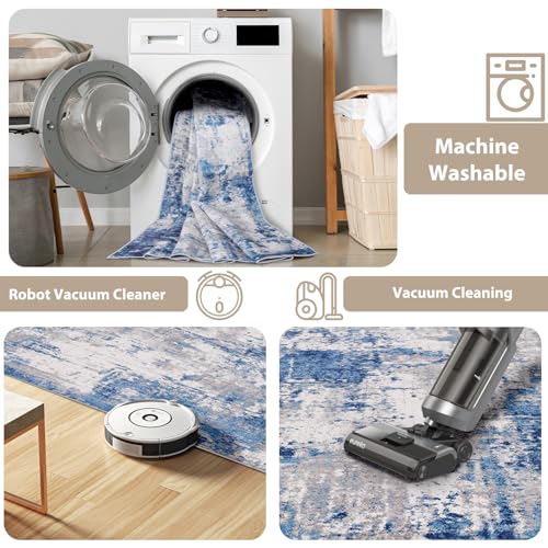 Modern Abstract Blue Gray 5x7 Washable Non-Slip Area Rug