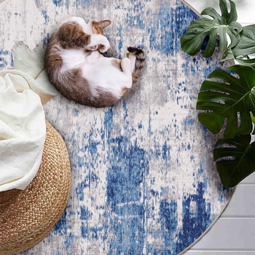 Modern Abstract Blue Gray 5x7 Washable Non-Slip Area Rug