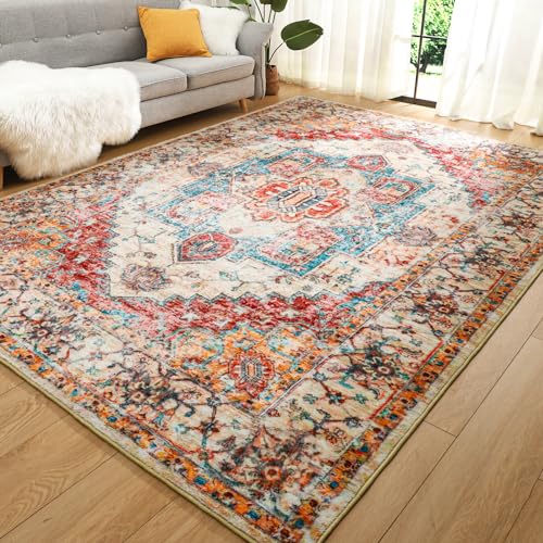 5x7 Vintage Floral Print Non-Slip Area Rug, Washable