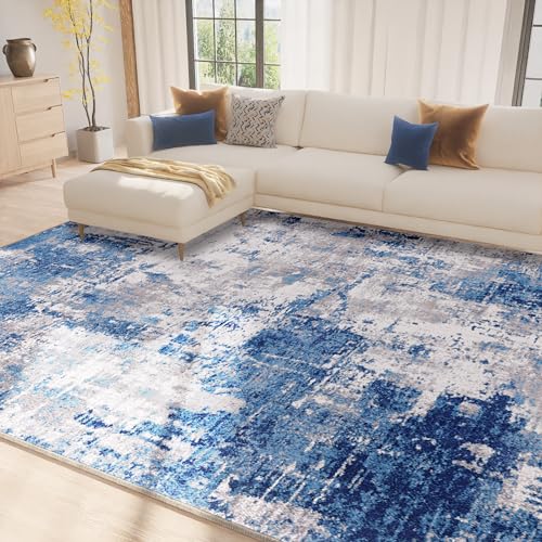 Modern Abstract Blue Gray 5x7 Washable Non-Slip Area Rug