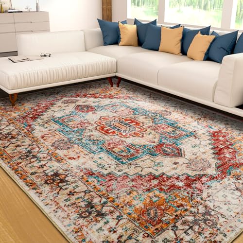 5x7 Vintage Floral Print Non-Slip Area Rug, Washable