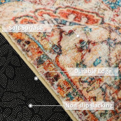 5x7 Vintage Floral Print Non-Slip Area Rug, Washable