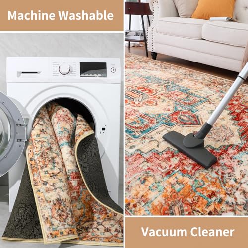 5x7 Vintage Floral Print Non-Slip Area Rug, Washable
