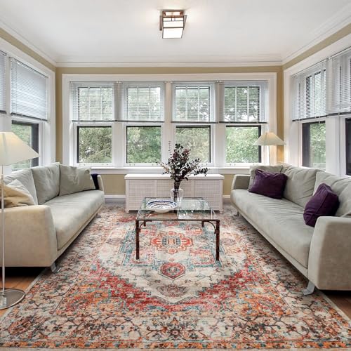 5x7 Vintage Floral Print Non-Slip Area Rug, Washable