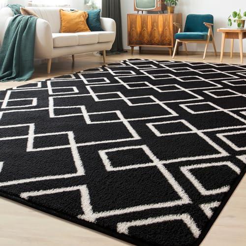 Geometric Modern Area Rug, Black, 6x9 Feet - Indoor/Outdoor
