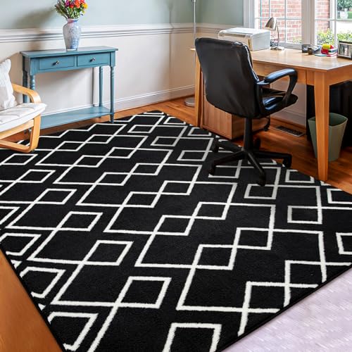 Geometric Modern Area Rug, Black, 6x9 Feet - Indoor/Outdoor