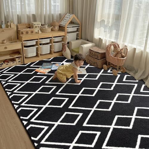 Geometric Modern Area Rug, Black, 6x9 Feet - Indoor/Outdoor