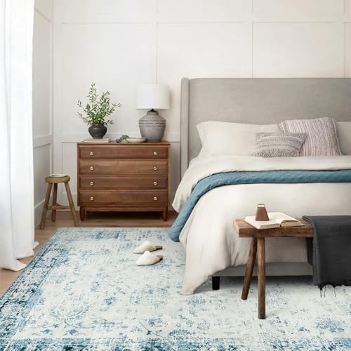 Blue Vintage 6x9 Area Rug for Living & Bedroom