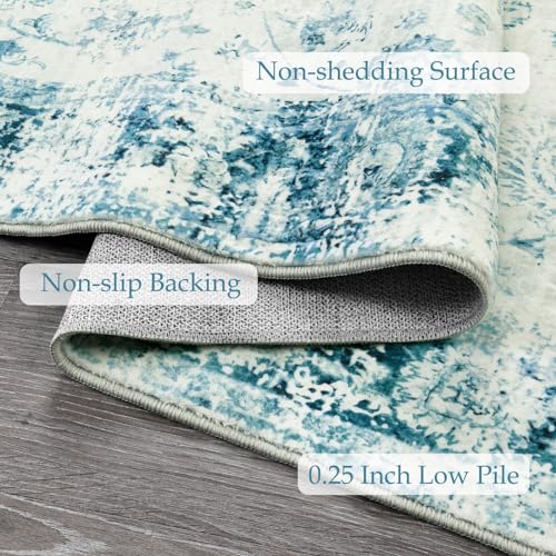 Blue Vintage 6x9 Area Rug for Living & Bedroom