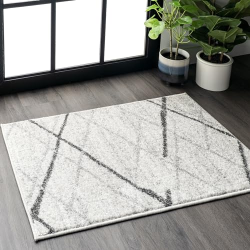 Contemporary Grey Abstract Lines Area Rug for Indoor/Outdoor