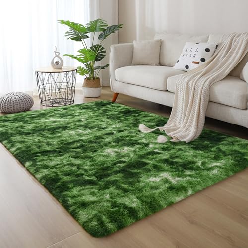 Dark Green Fluffy 4x6 ft Modern Area Rug