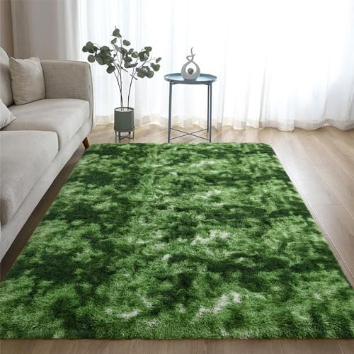 Dark Green Fluffy 4x6 ft Modern Area Rug