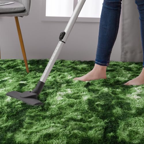 Dark Green Fluffy 4x6 ft Modern Area Rug