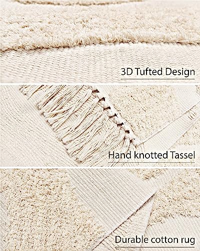 Boho Farmhouse Tassel Area Rug 3'x5' Cream Beige