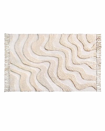 Boho Farmhouse Tassel Area Rug 3'x5' Cream Beige