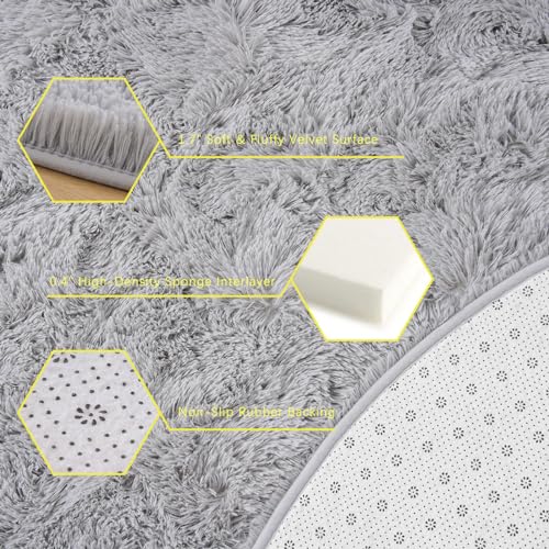 Grey Fluffy Shag Rug for Indoor/Outdoor Decor, 4x6