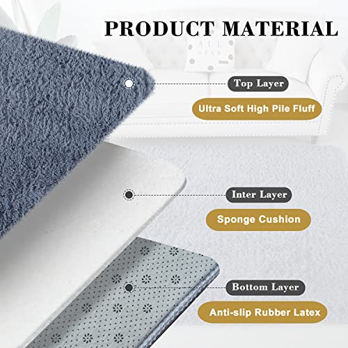 Blue Shaggy Area Rug for Bedroom and Living Room