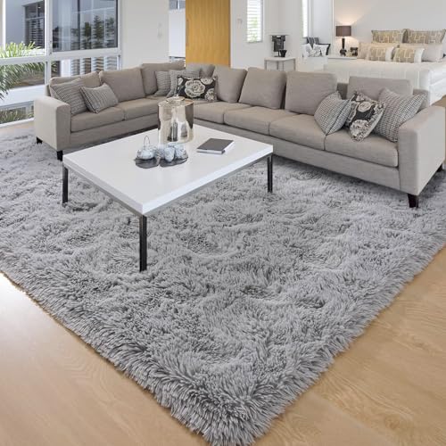 Grey Fluffy Shag Rug for Indoor/Outdoor Decor, 4x6