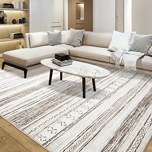 5x7 Soft Washable Boho Moroccan Area Rug - Cream Brown