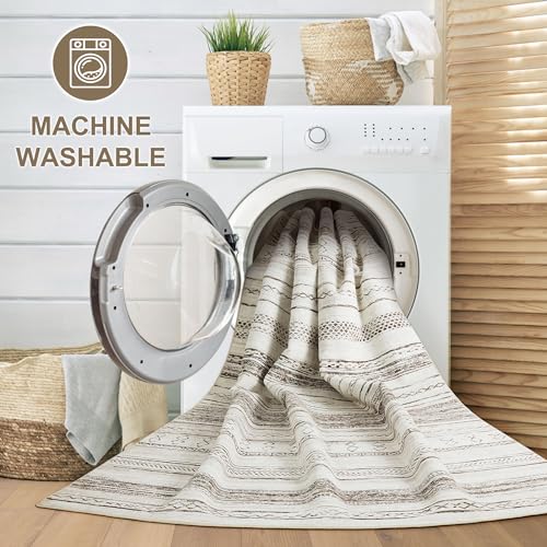 5x7 Soft Washable Boho Moroccan Area Rug - Cream Brown