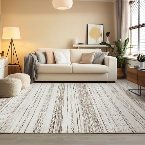 5x7 Soft Washable Boho Moroccan Area Rug - Cream Brown