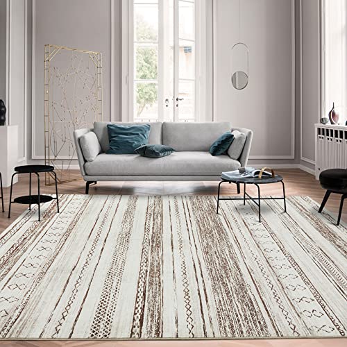 5x7 Soft Washable Boho Moroccan Area Rug - Cream Brown