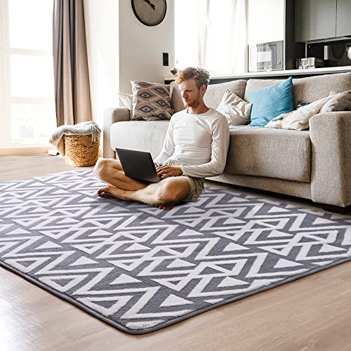 Geometric Shag Area Rug 4x6ft, Machine Washable Grey