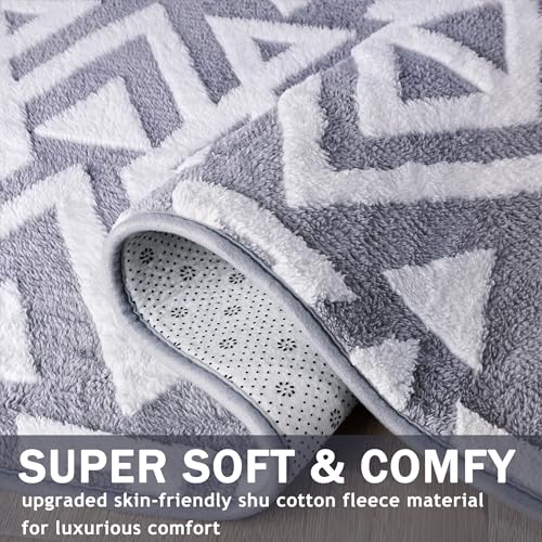 Geometric Shag Area Rug 4x6ft, Machine Washable Grey