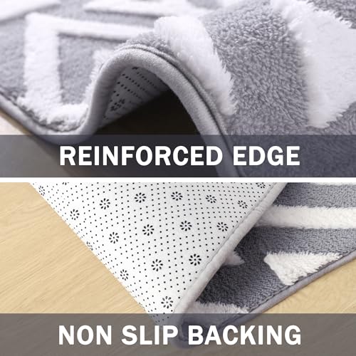 Geometric Shag Area Rug 4x6ft, Machine Washable Grey