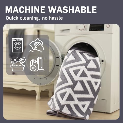 Geometric Shag Area Rug 4x6ft, Machine Washable Grey