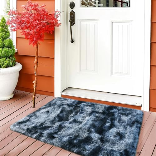 Isdook Grey Blue Tie-Dyed Fluffy Rug - 2x3 Feet